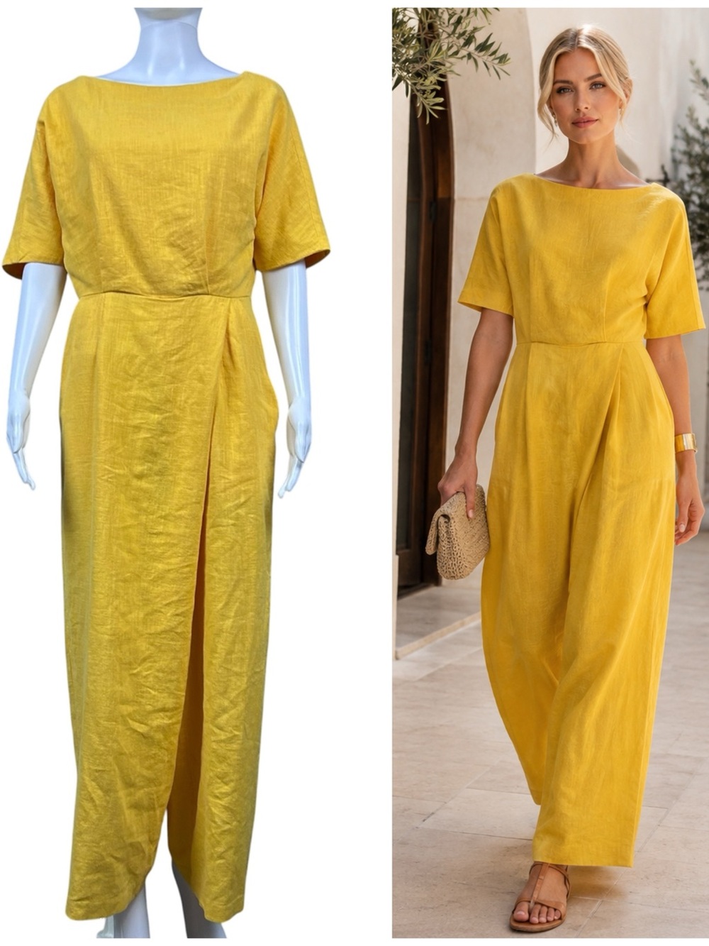 Frankie Shop 100% Linen Jumpsuit Romper S Wide Leg Pleated Resort Costal Flowy